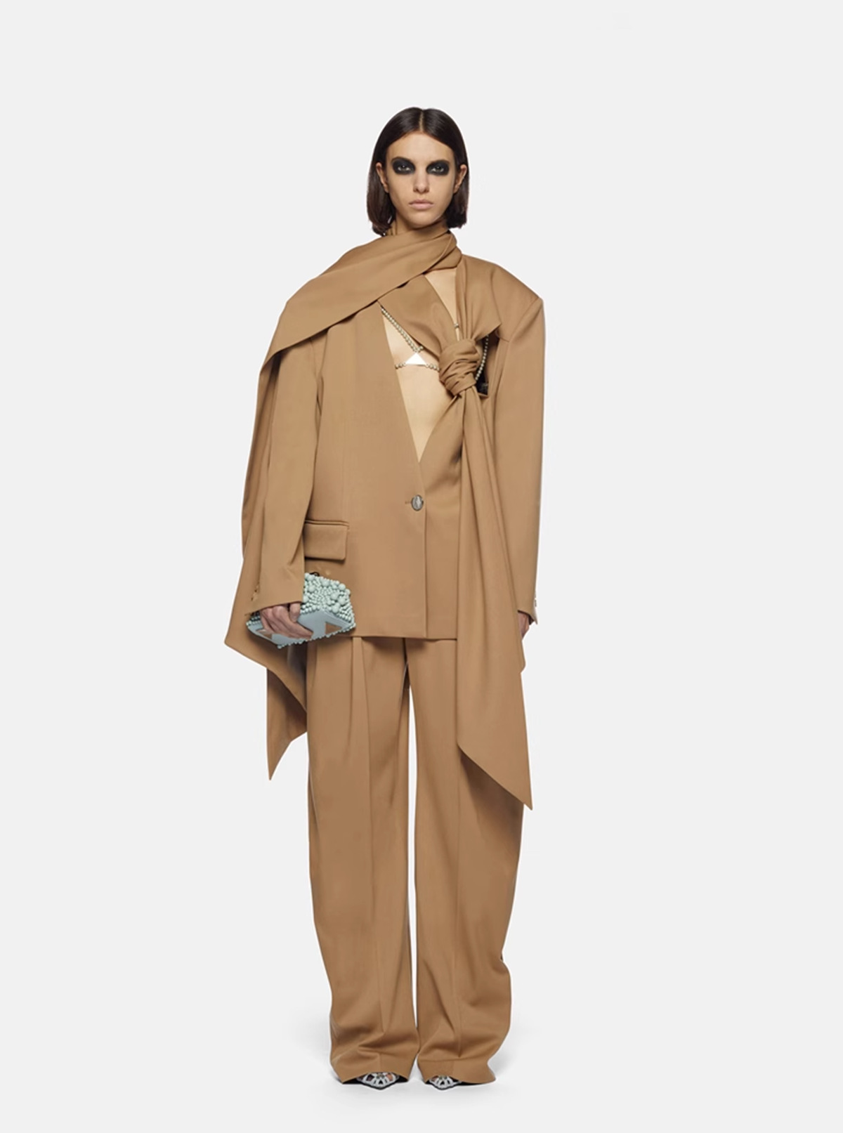European and American style two-piece women's 23 autumn and winter New scarf-style cut profile suit jacket high waist casual pants suit
