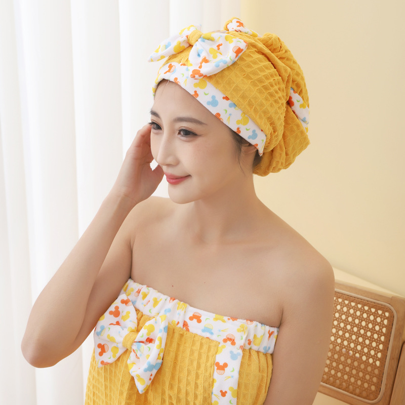 Cute Women's Tube Top Household Water Absorbent Quick-drying Hair Dry Hat Waffle Waffle Hair Dry Hat Bath Skirt Customizable