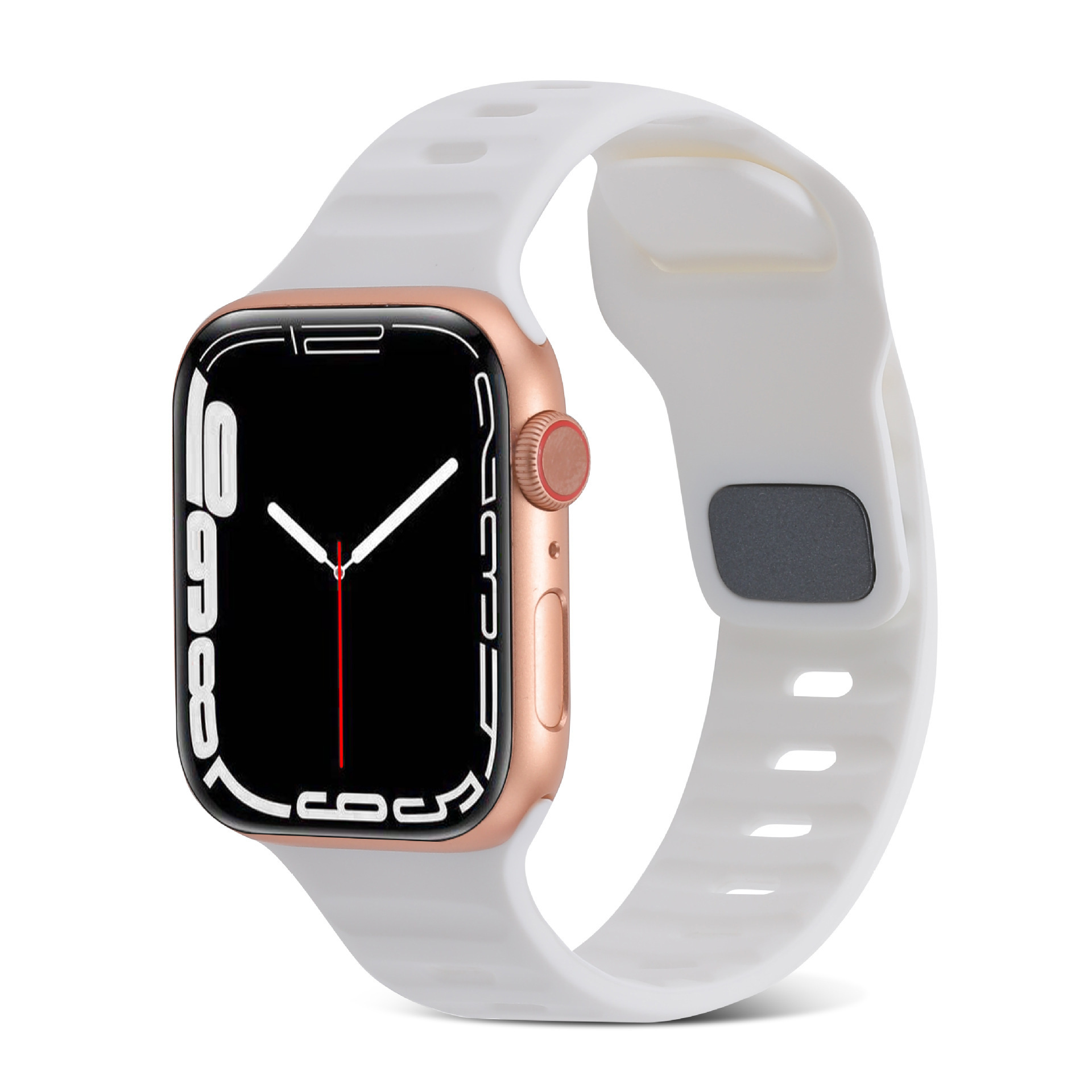 For Apple iwatch Smart Watch Strap 345678SE Sports Breathable Black Square Buckle Reverse Buckle Silicone Wristband
