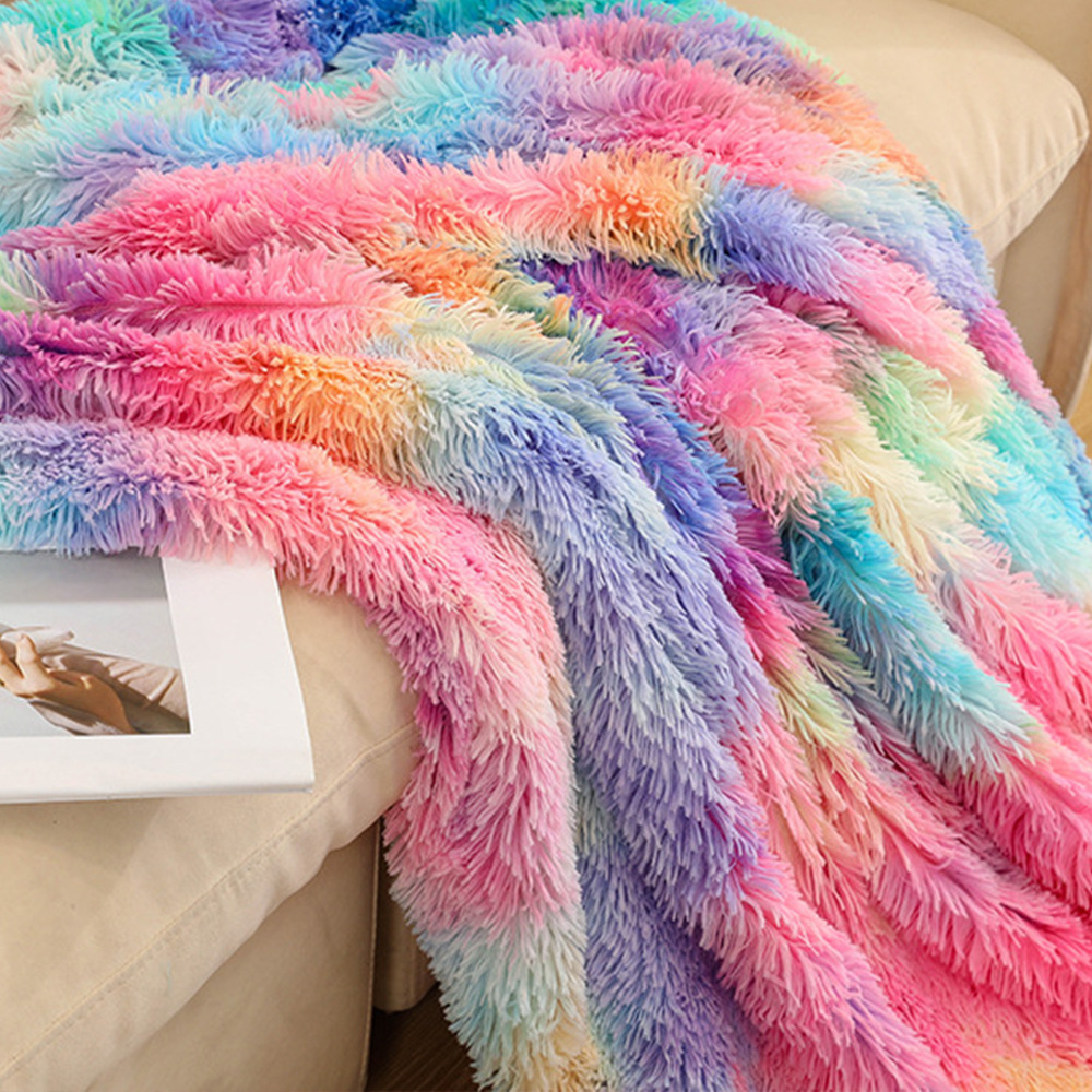 Amazon wish independent station tie-dyed plush blanket winter double-layer gift blanket cross-border sofa rainbow blanket
