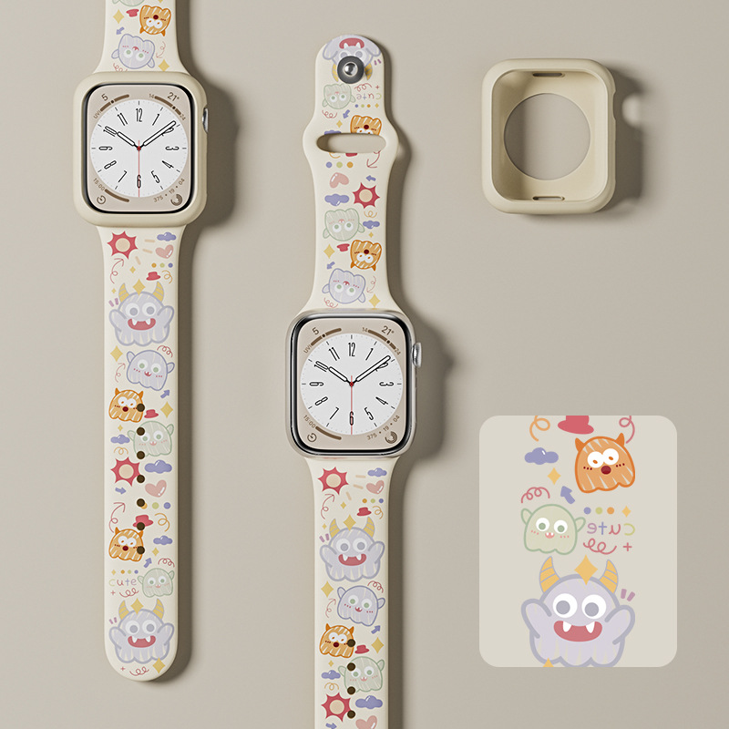 For Apple S10 Watch iwatch9 Strap Color Printing Silicone applewatch8 Cartoon S9 Niche S8/S7