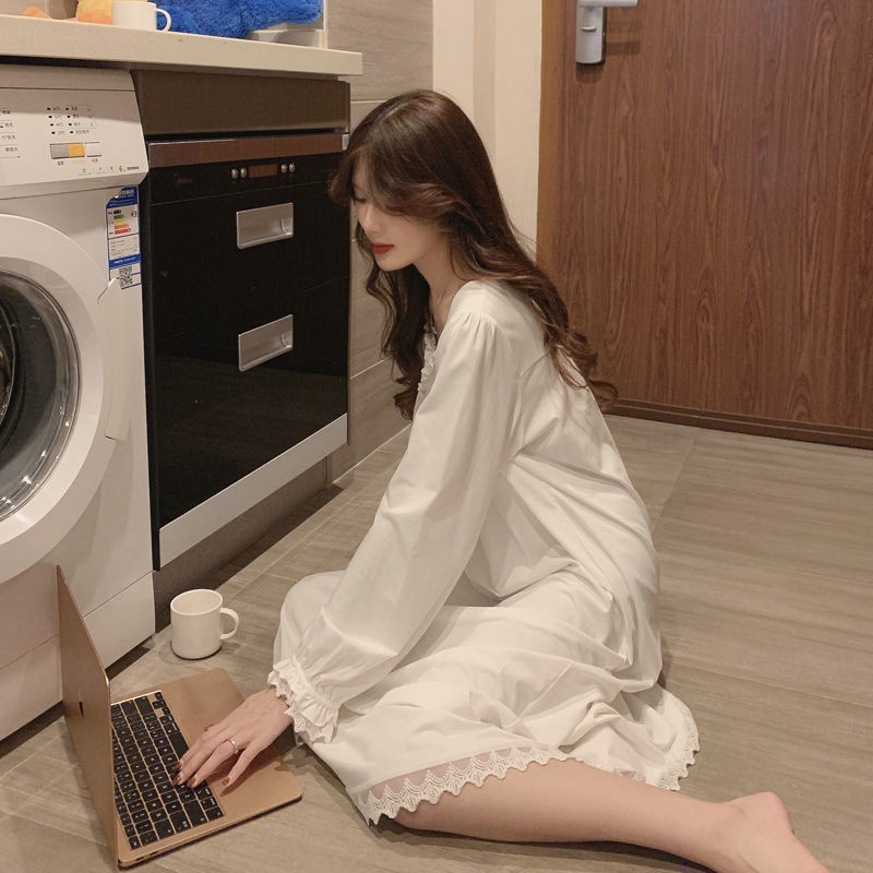 New ins Pajamas Pajamas Women's Spring and Autumn Winter 2020 Palace Japanese Style Sweet Long White Long Sleeve Home Clothes
