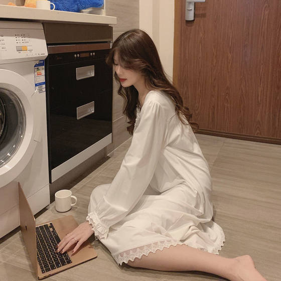 New ins Pajamas Pajamas Women's Spring and Autumn Winter 2020 Palace Japanese Style Sweet Long White Long Sleeve Home Clothes