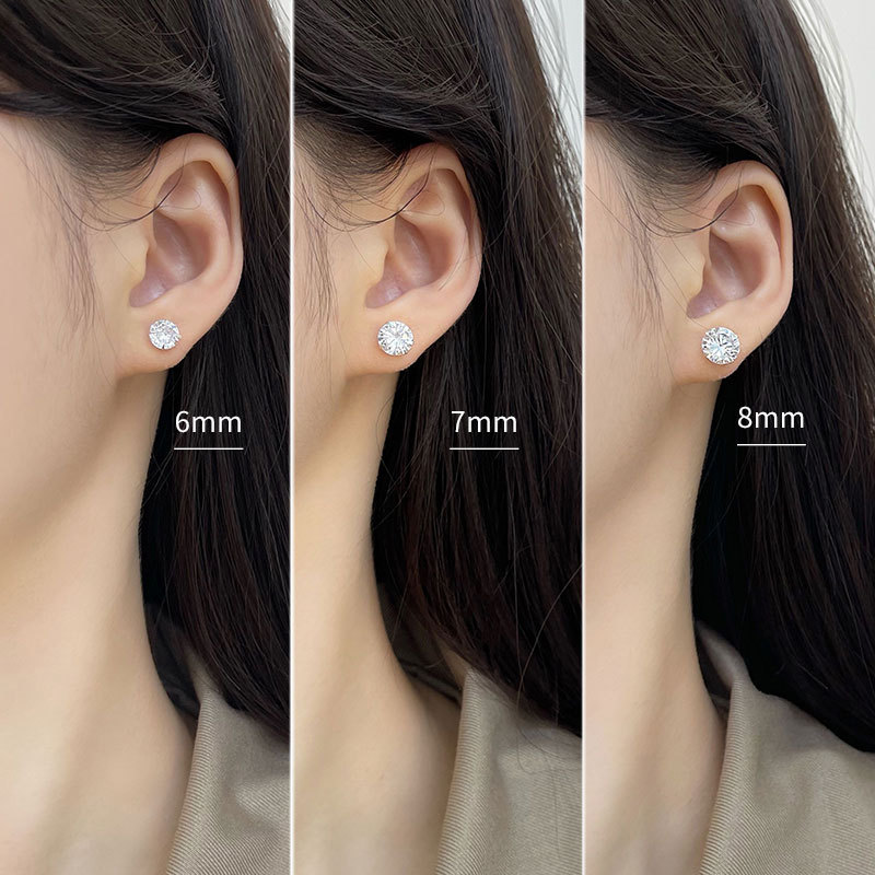 Silver S999 Silver Earrings Female Zircon Minimalist Niche Design Japanese and Korean Explosions Minimalist Sterling Silver Earrings Premium Sense