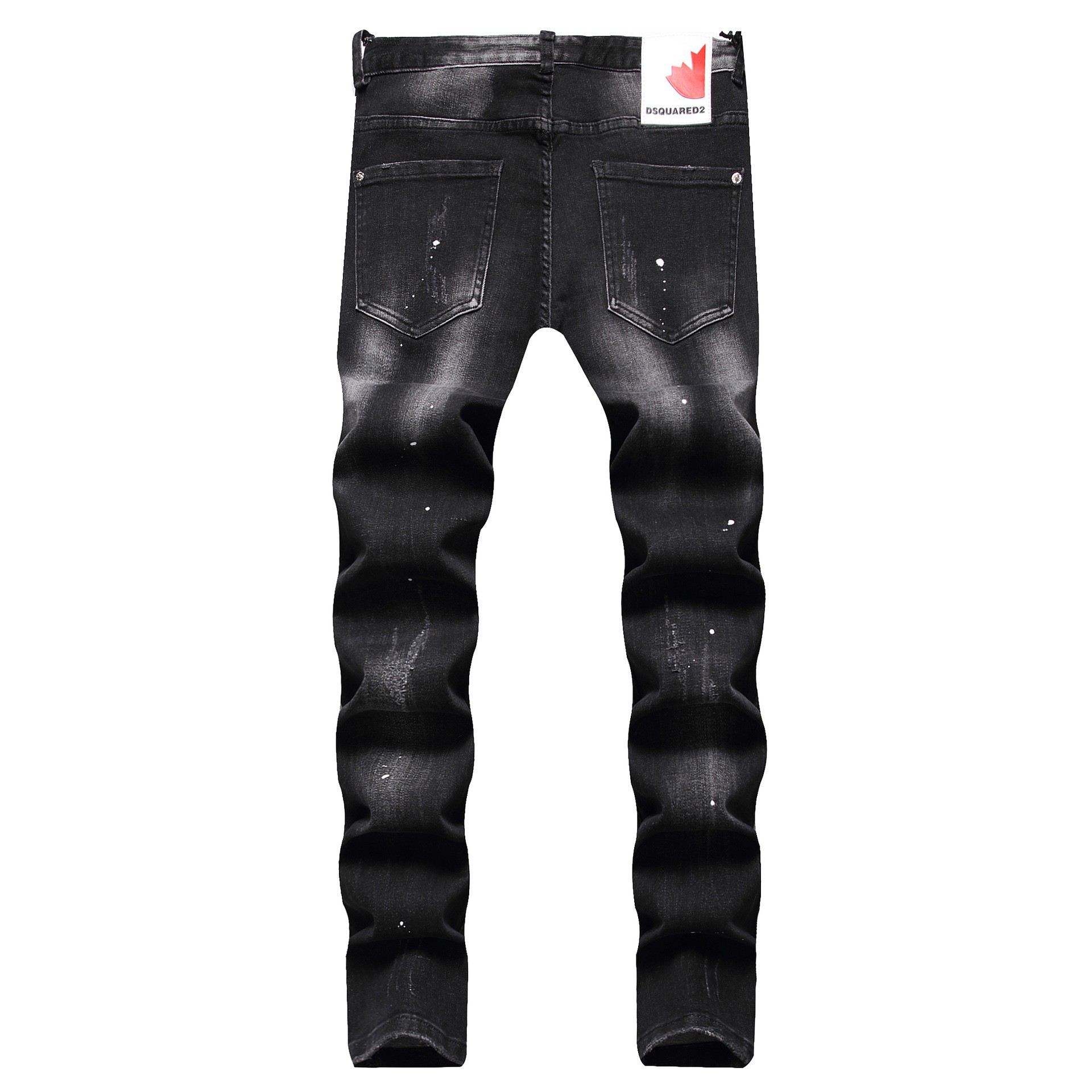 European and American fashion brand Dsq2 fashion black Gray elastic paint point decoration zipper lanyard hole patch jeans men