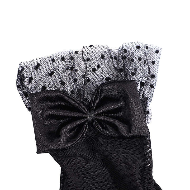 Fashion wedding bridal evening gloves polka dot mesh black lace creative bow gloves in stock