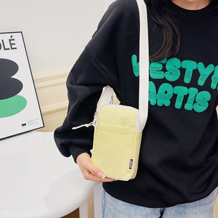 Solid Color Mobile Phone Bag Women's Shoulder Bag Sweet Crossbody Mini Student Small Bag Korean Coin Purse Vertical Canvas in Hand