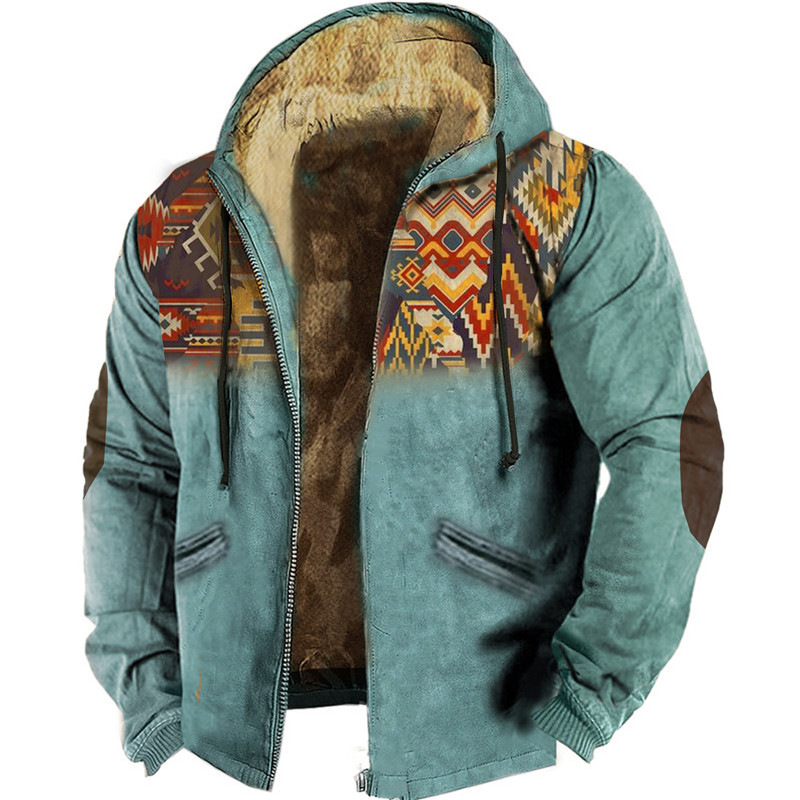 European and American cross-border multi-color pattern 3D printing digital printing hooded sweater Brown lining cotton-padded jacket