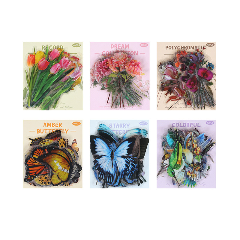 Natural History Museum Series Handbook Sticker Pack Retro Plant Flower Sticker pet Waterproof Flower Butterfly Sticker