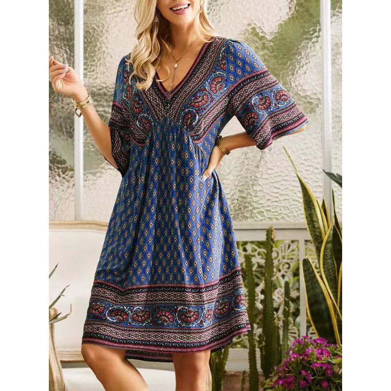 2023 Summer New European and American Cross-border Independent Station Amazon Hot Selling Women's Vacation Ethnic Style Dress