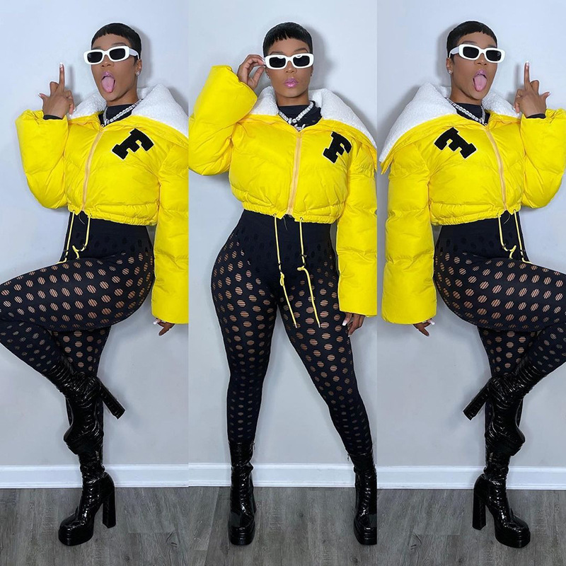 Q22TP392 European and American women's clothing 2022 autumn and winter New Fashion solid color embroidery North American small stand collar casual cot_voghion.com