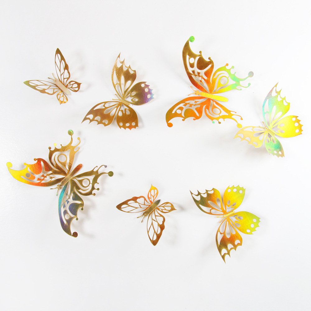 Hollow Butterfly 3D Hollow Imitation Metal Butterfly Wall Decoration Home Living Room Three-dimensional Butterfly Decoration Stickers