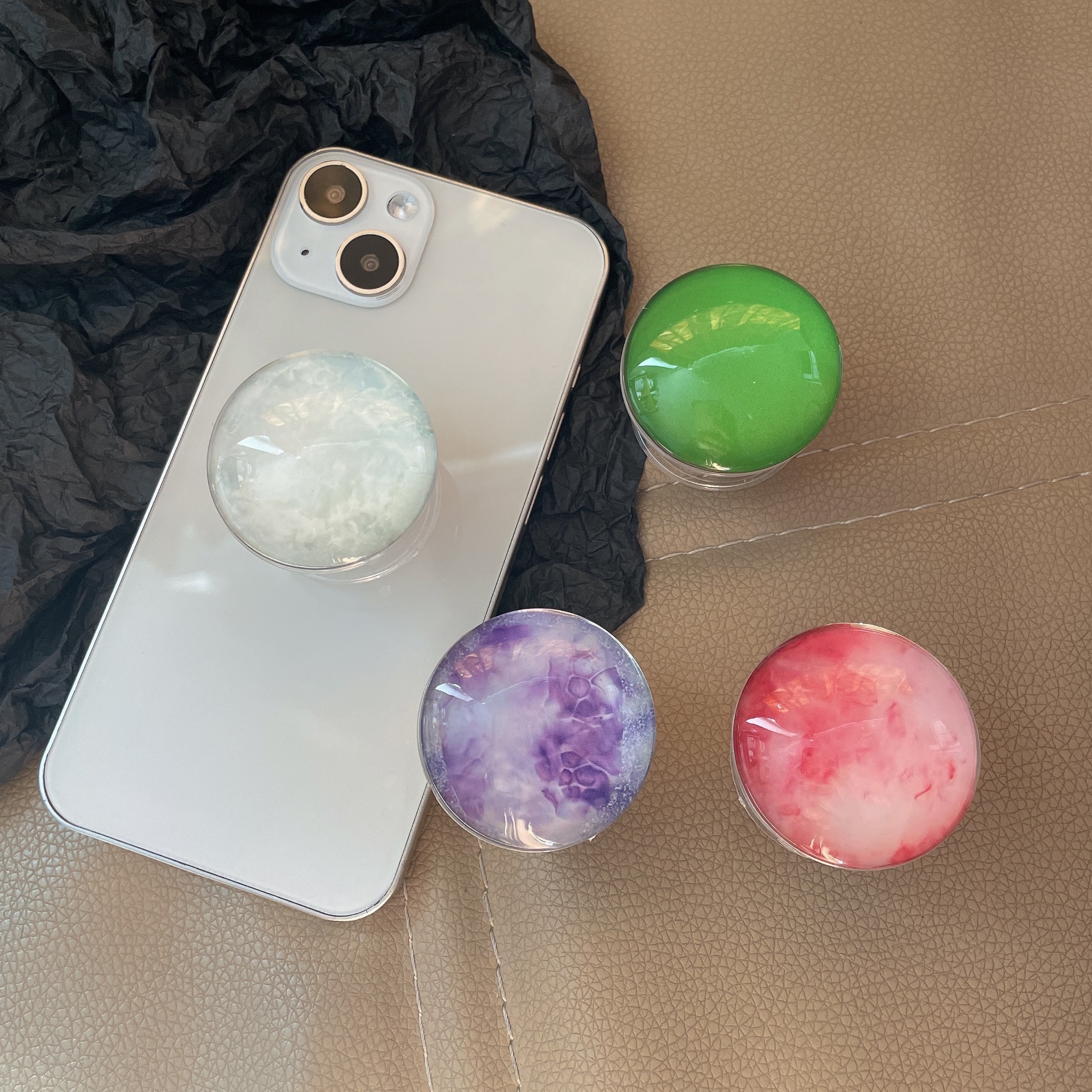 Crystal Round Agate Bracket Crystal Color Telescopic Mobile Phone Bracket Gift Jewelry Air Cushion Lazy Stand