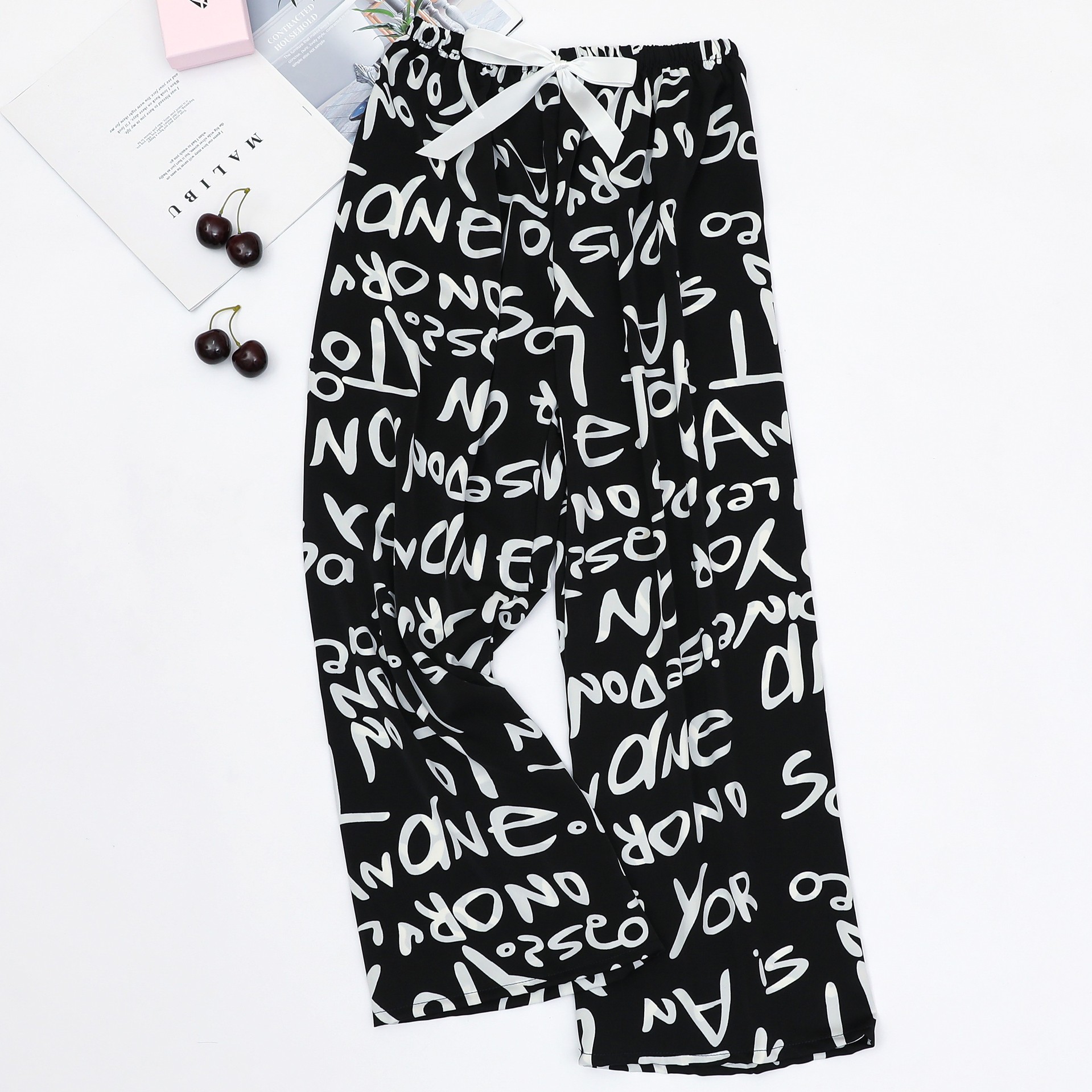 Ice Silk Pajama Pants Women's Summer Thin Loose Large Size Outer Wearing Home Pants New All-Match Not Shrinkable Wide-Leg Pants