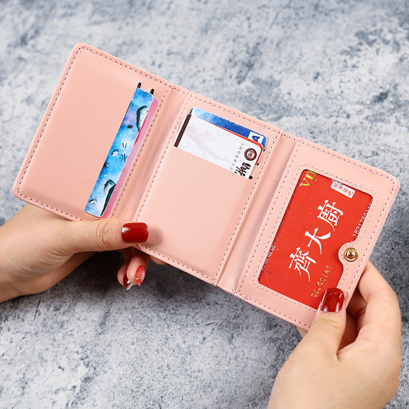 韩版小钱包女三折短款印花可爱简约学生多卡位零钱包卡通女士钱夹