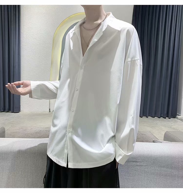 2024 Black Shirt Men's Abstinence Style Korean Style Fashionable Cold Shirt Trendy Hong Kong Style Japanese Style Long Sleeve Top
