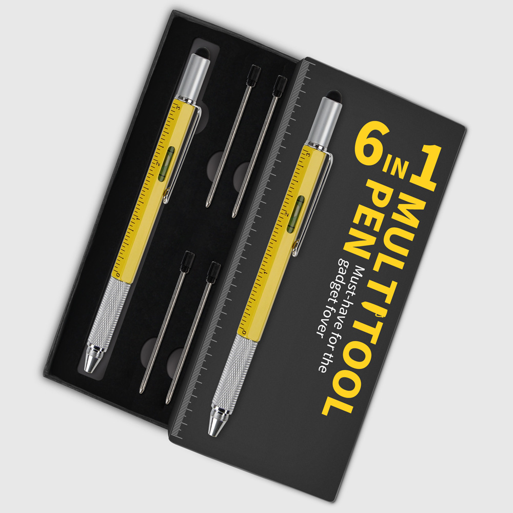 Creative cross-border metal scale ruler touch screen level screwdriver hexagonal 6 in 1 multi-function tool pen