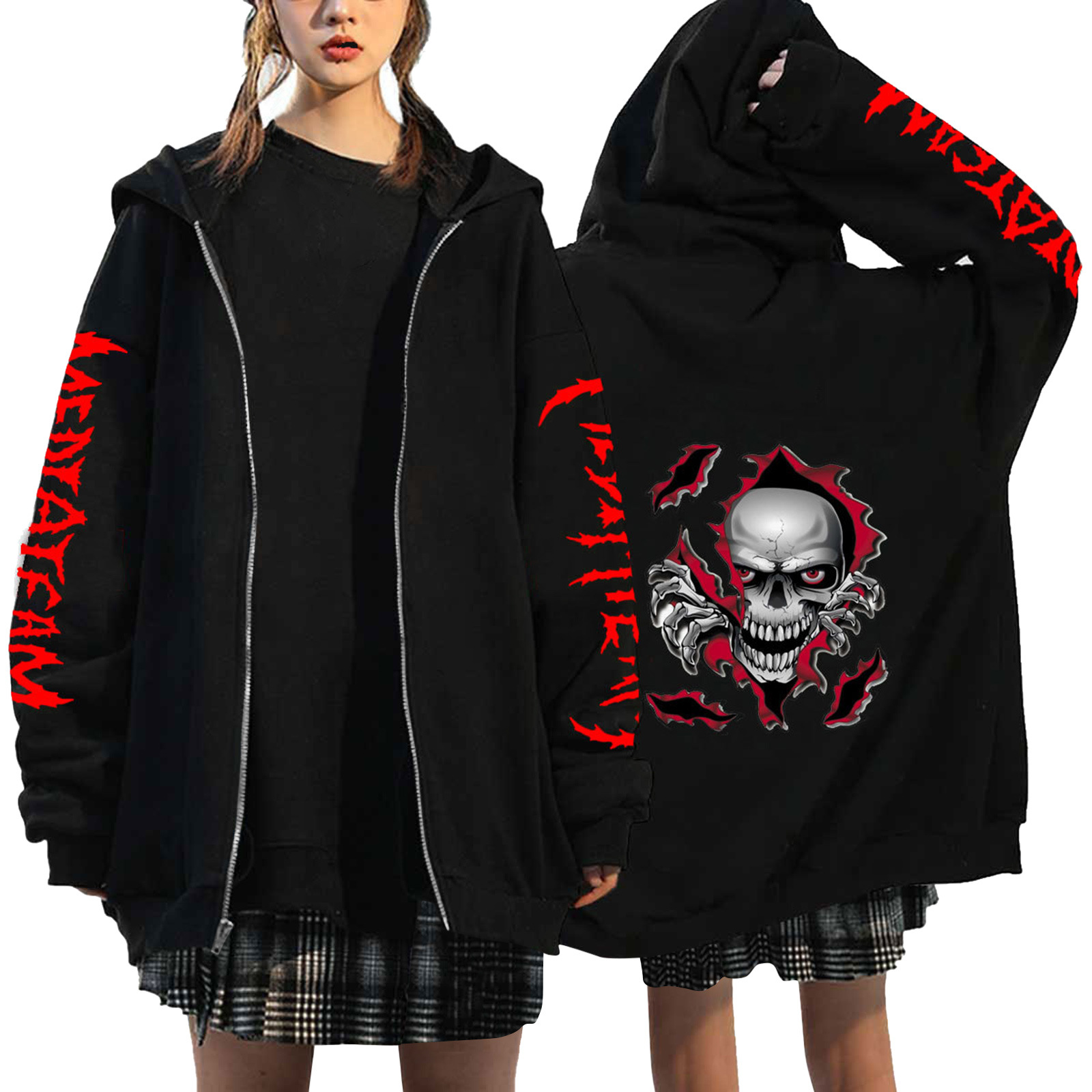 2021 European and American Diablo Style Sweatshirt Women's Hoodie Gothic Couple Hip-Hop Harajuku Large Size Zipper Sweatshirt