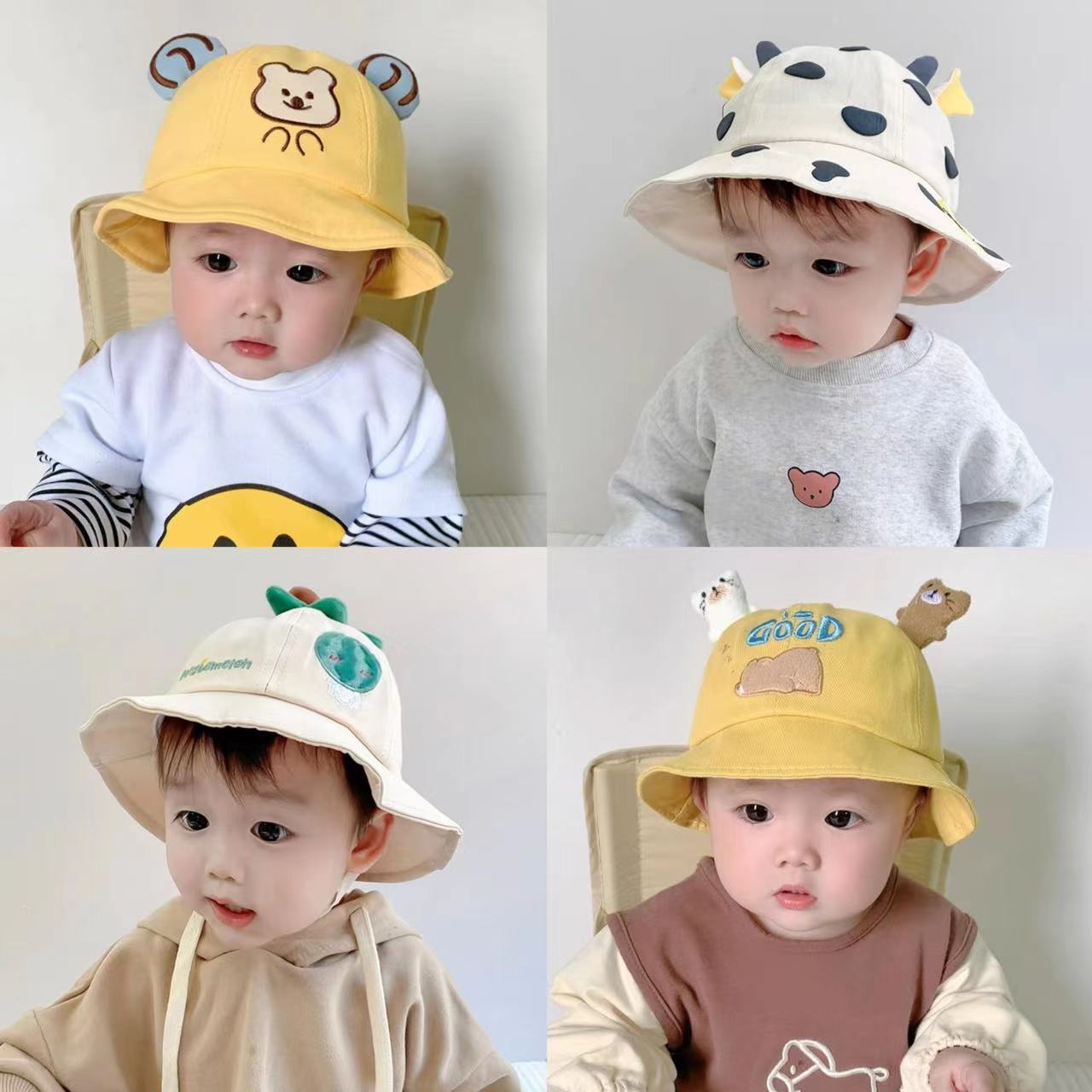 Baby Hat Spring and Autumn Thin Baby Cute Super Cute Basin Hat All-match Sunshade Sunscreen Fisherman Hat for Boys and Girls