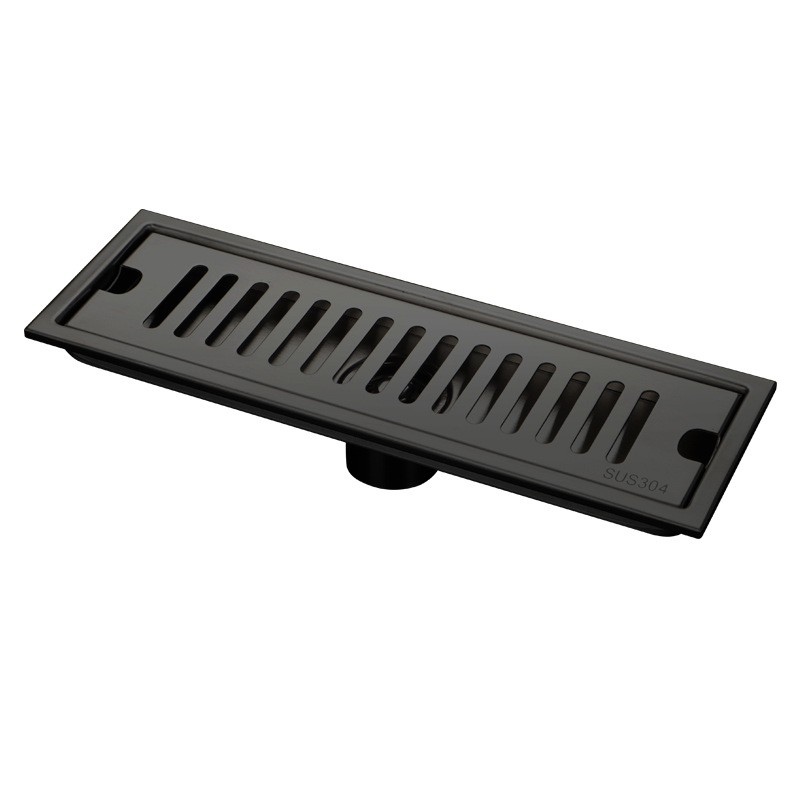 Black 304 Stainless Steel Long Floor Drain Hotel Shower Room Large Displacement Engineering Floor Drain Lengthened Odor-proof Strip Floor Drain