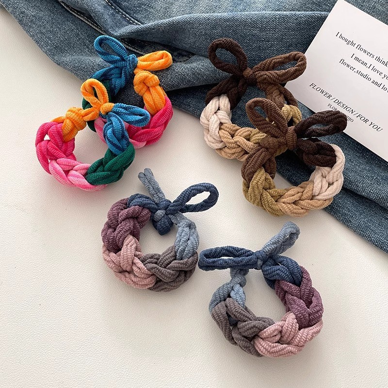 New style woven bow hair band hair rope Korean style thick high elastic braid hair rope rubber band female hair accessories