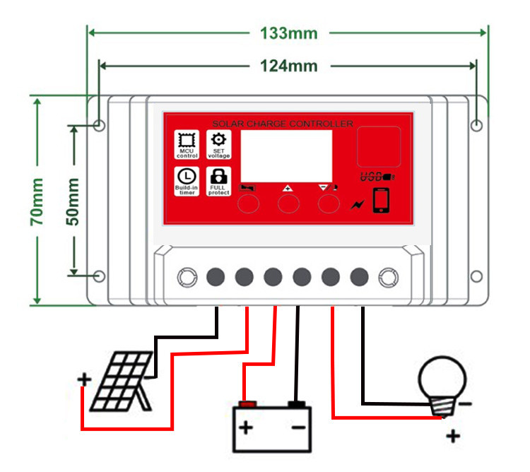 红面太阳能光伏发电控制器12V10A20A30A太阳能充电控制器带LCD屏