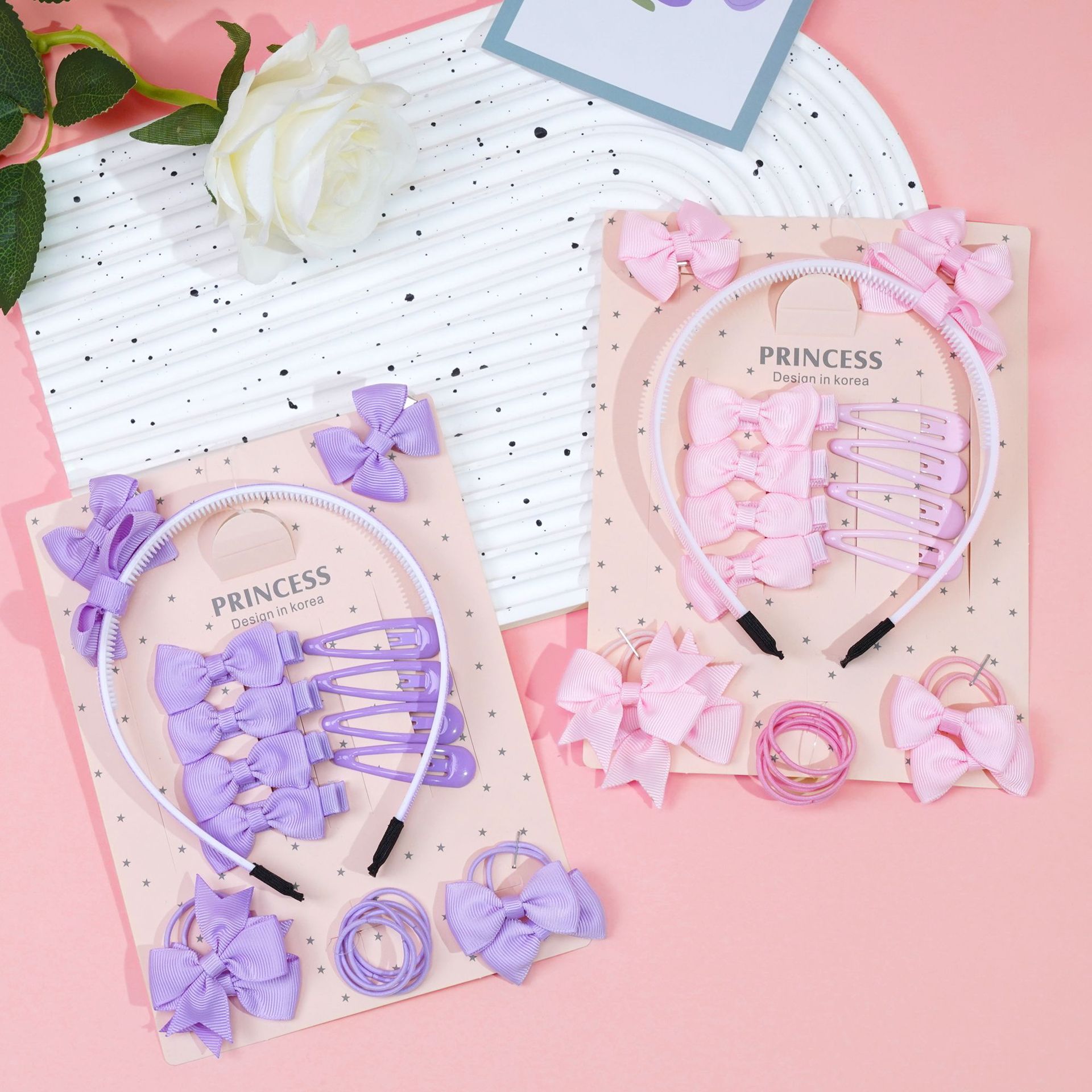 Cross-border Hot Selling Princess Hair Accessories Children Bow Hairpin Rubber Band Girls' Hairband Combination suit Birthday Gift_voghion.com