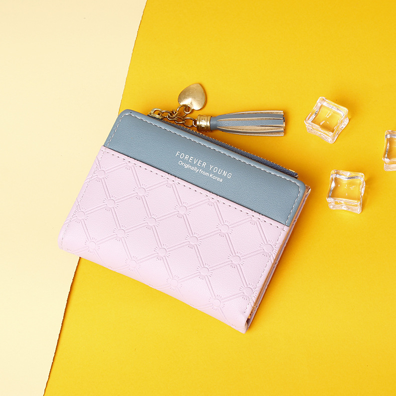 2022 Nueva billetera corta con cremallera para mujer, estilo coreano, con borlas, monedero sencillo que combina con todo, bolso de mano para mujer_voghion.com