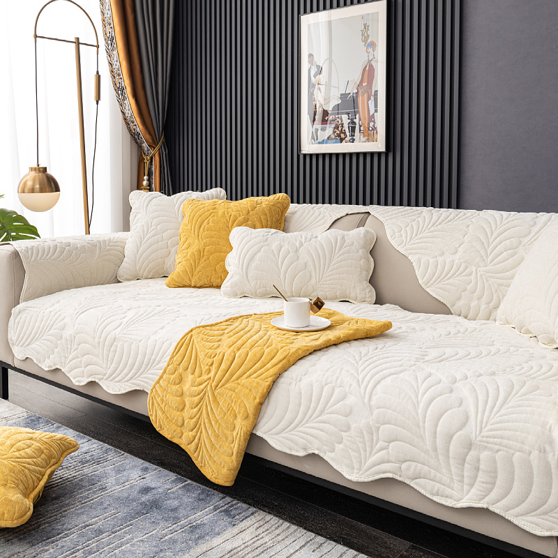 Four seasons universal chenille quilted banana leaf sofa cushion modern simple non-slip sofa cushion towel wholesale