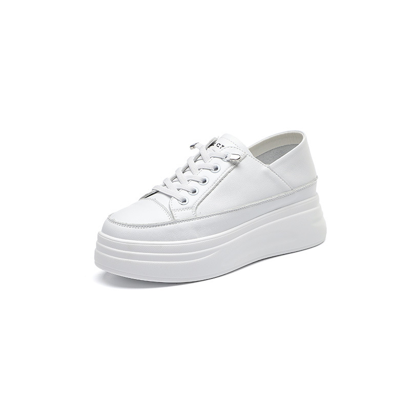 Inner Height White Shoes Women's Spring/Summer 2023 Thin Breathable Lightweight Genuine Leather Sneakers Platform Thick-soled Double-wear Single-layer Shoes