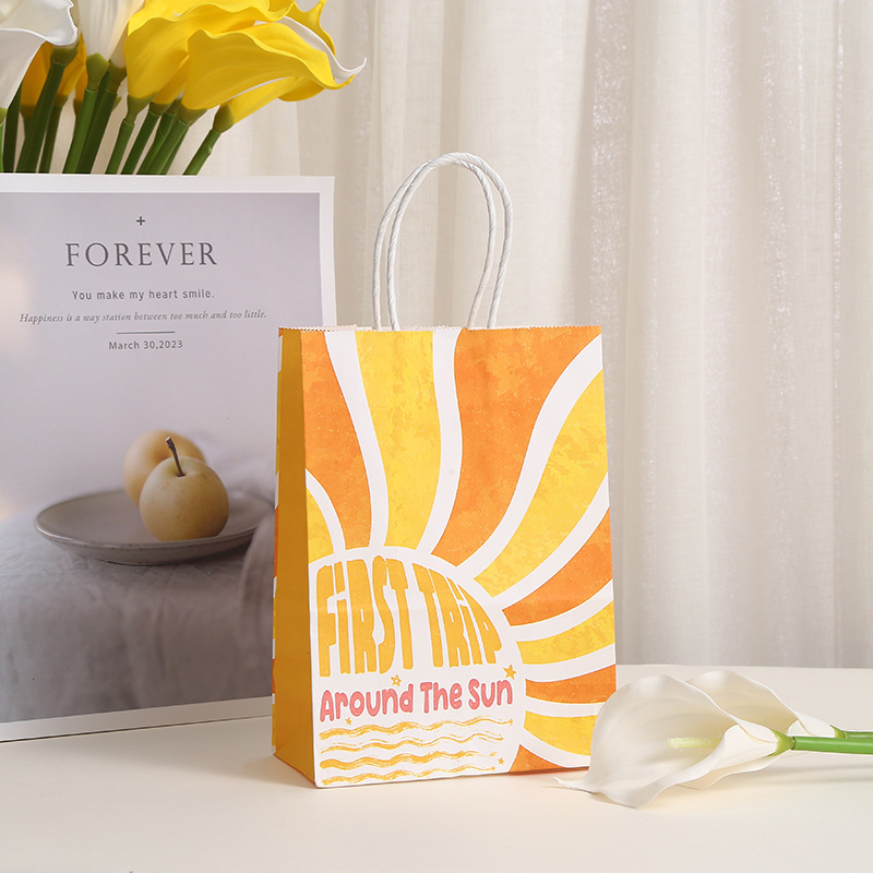 Birthday gift bag sun printing handbag party candy packaging bag Kraft paper clothing shopping bag wholesale