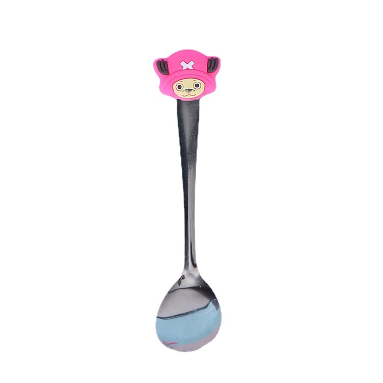Cute cartoon spoon PVC silicone handle stainless steel tableware spoon style variety pvc soft rubber small spoon
