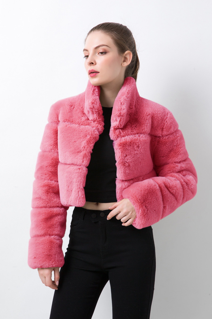 2022 new fur European and American imitation fur women's coat imitation fox fur horizontal stitching artificial fur in stock