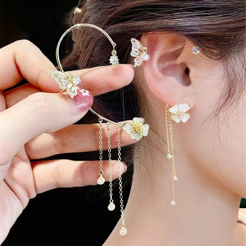 ディザトーンの新型シンプルなファッションの超フラッシュは蝶の花の女性の耳の穴がないフリンジの耳掛けの耳飾りの卸売りを入れます。|undefined