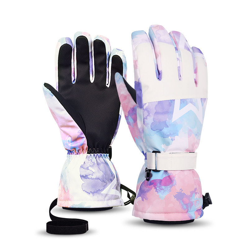 Skiing gloves men and women winter white warm cycling sports in stock Amazon touch screen five finger outdoor gloves Cotton