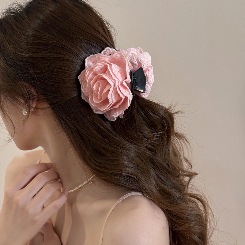 Korean style online celebrity caro rose clip female 2024 new flower shark clip high-grade headdress Flower hairpin headdress_voghion.com