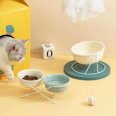 Ceramic Cat Bowl Cat Food Bowl Dog Bowl Drinking Water Bowl Food Bowl Protection Cervical Spine Pet Supplies Ceramic Double Cat Bowl