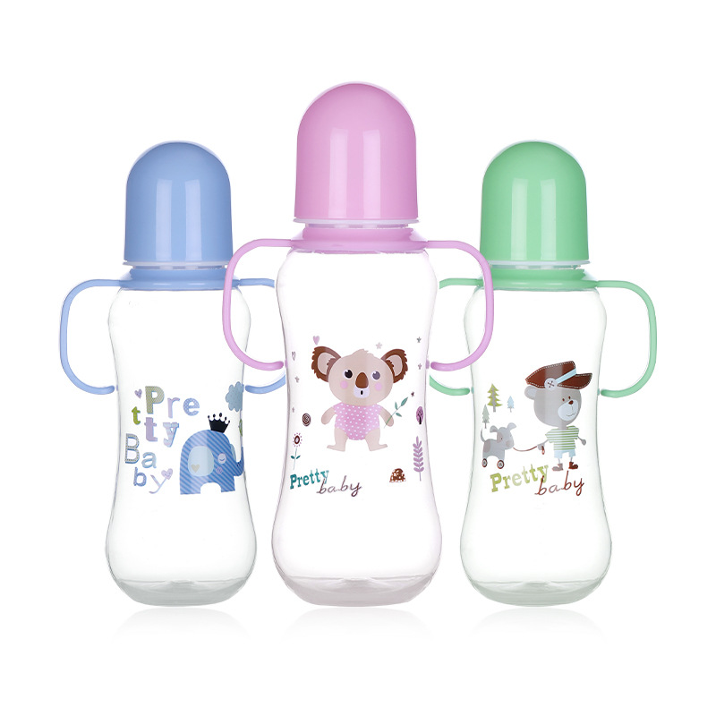 280ml baby bottle newborn with handle grip bottle plastic fall-resistant anti-choking PP bottle factory wholesale