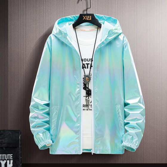 Summer dazzling reflective sunscreen men's ice silk ultra-thin couple color thin jacket fashion gradient coat wholesale