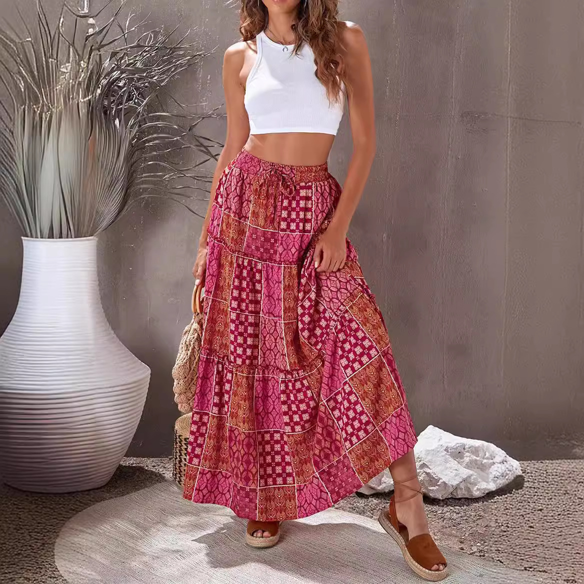 Printed Bohemian Beach Skirt Oversized Half-length Skirt