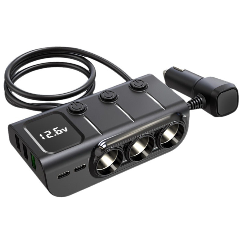 Car charger super fast charging one-to-three cigarette lighter multi-port fast charging display voltage car charger manufacturer