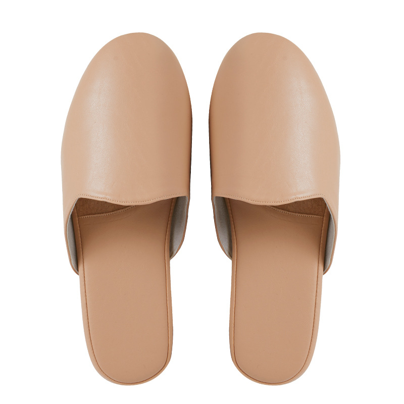 High-grade Leather Slippers Women's Summer Wear High-grade Office Baotou Slippers Women's Indoor Home Non-slip Beef Bottom