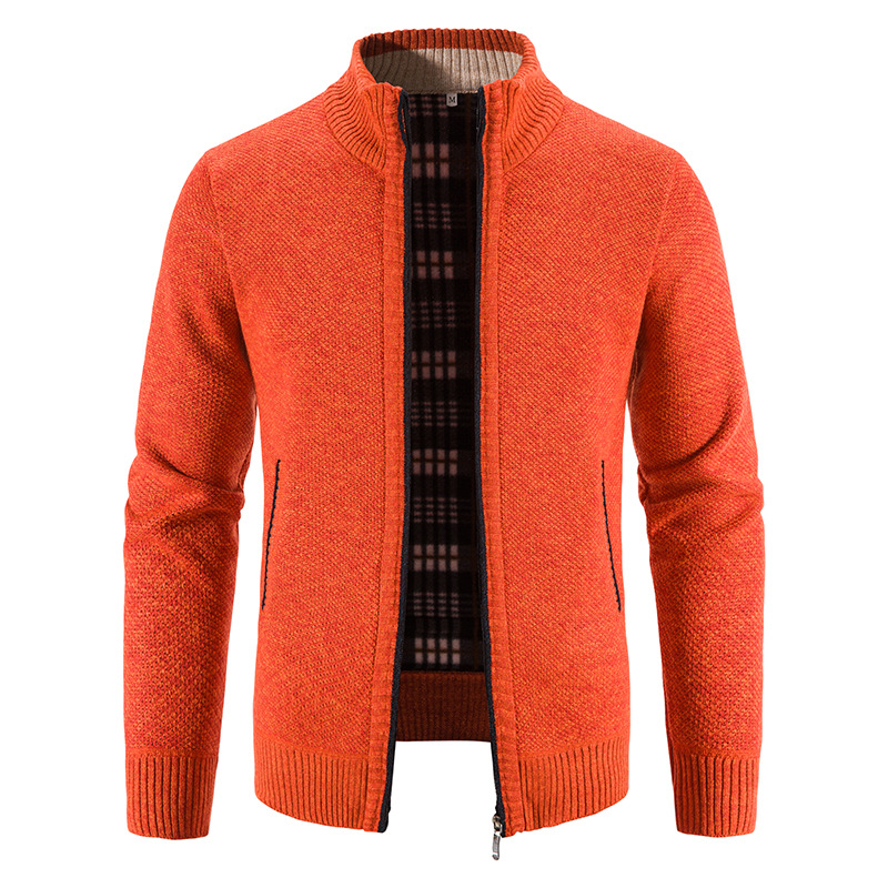 2023 autumn and winter new foreign trade wholesale sweater men's sweater plus velvet collar coat men's cardigan sweater