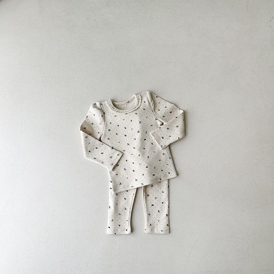 Korean-style Baby Cotton Printed Stretch Home Suit Newborn Fashionable Lovely Lace Suit Comfortable Fashionable