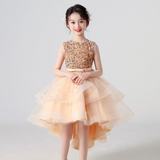 Children's dress new European and American Girl sleeveless fluffy yarn trailing princess dress flower girl catwalk piano performance skirt