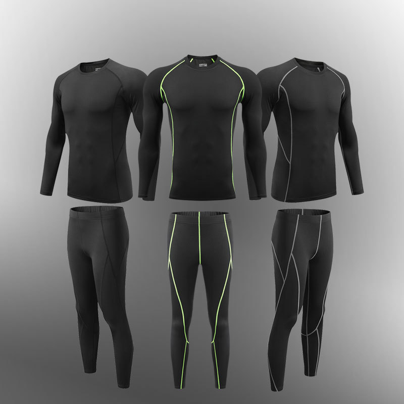 Sports Leisure Running Suit Men's Fitness Tights Quick-drying Clothes Long-sleeved Trousers Training Suit Children's Same Style for Autumn and Winter
