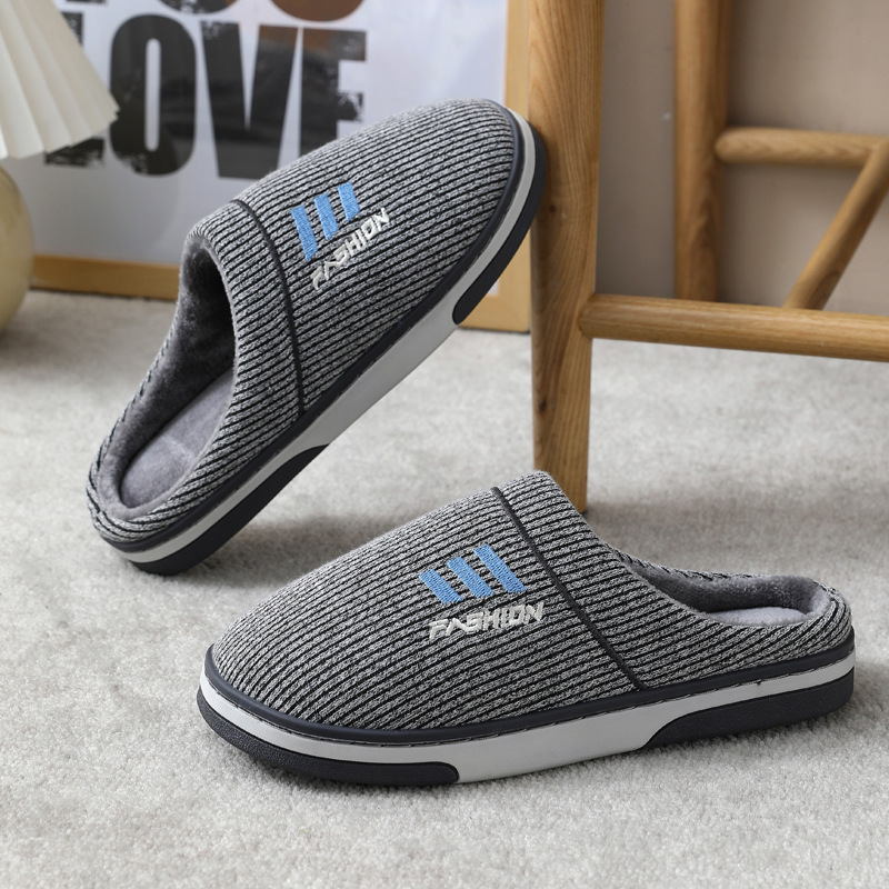 Winter plus size men's cotton slippers indoor home home thick bottom non-slip warm closed toe slippers wholesale one-piece delivery