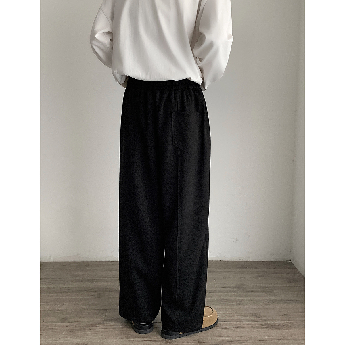 INTFEDAY Korean style simple stand cut stitching sports pants men's and women's loose space cotton knitted sweatpants