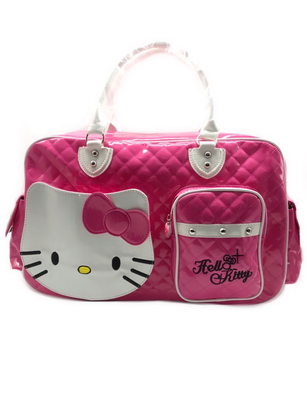 一件代发儿童哈喽可爱手提斜背PU亮面旅行袋女生时尚小猫旅游包袋