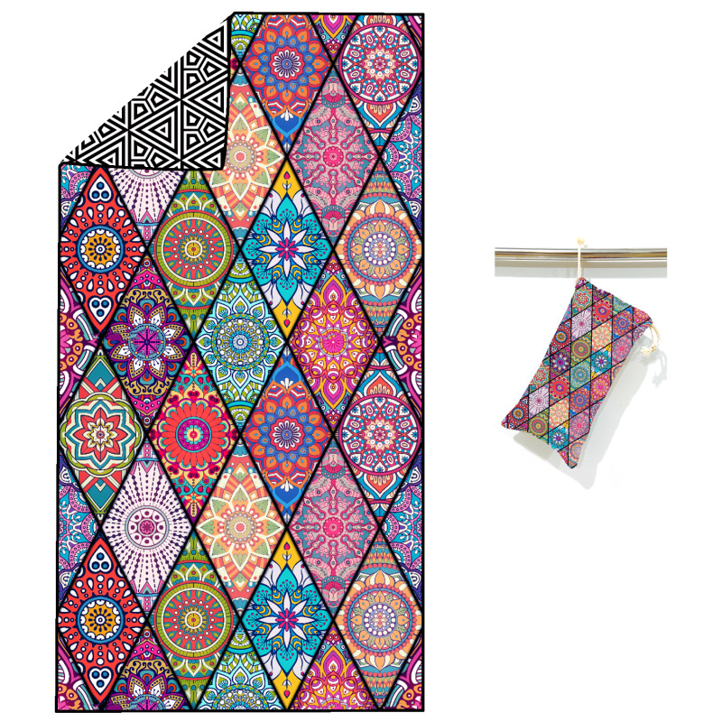 Spot Amazon hot selling quick-drying double-sided velvet beach towel sand free matching bag swimming bath towel